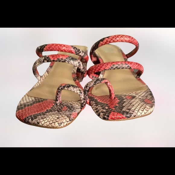 Pre owned Bleecker & Bond Cecilia Leather Sandal Red/Grey Snakeskin - Picture 2 of 5